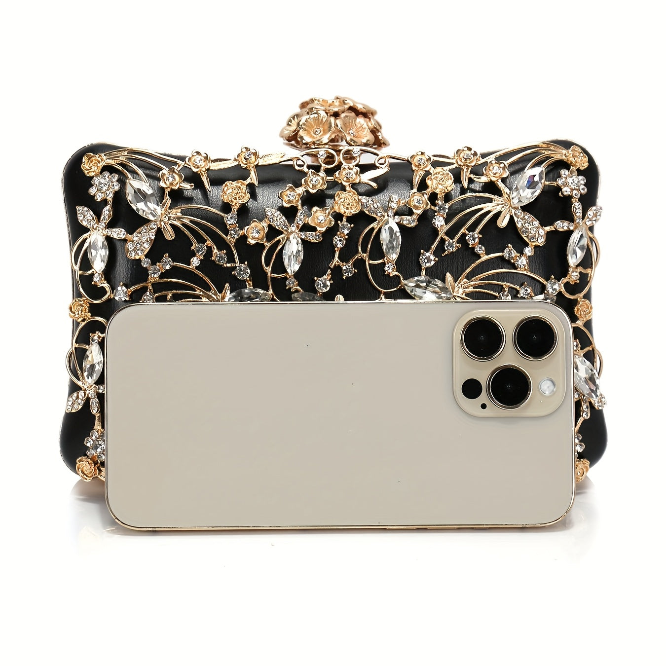 Elegant handbag decorated with rhinestones