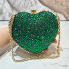 Mini heart-shaped handbag decorated with rhinestones