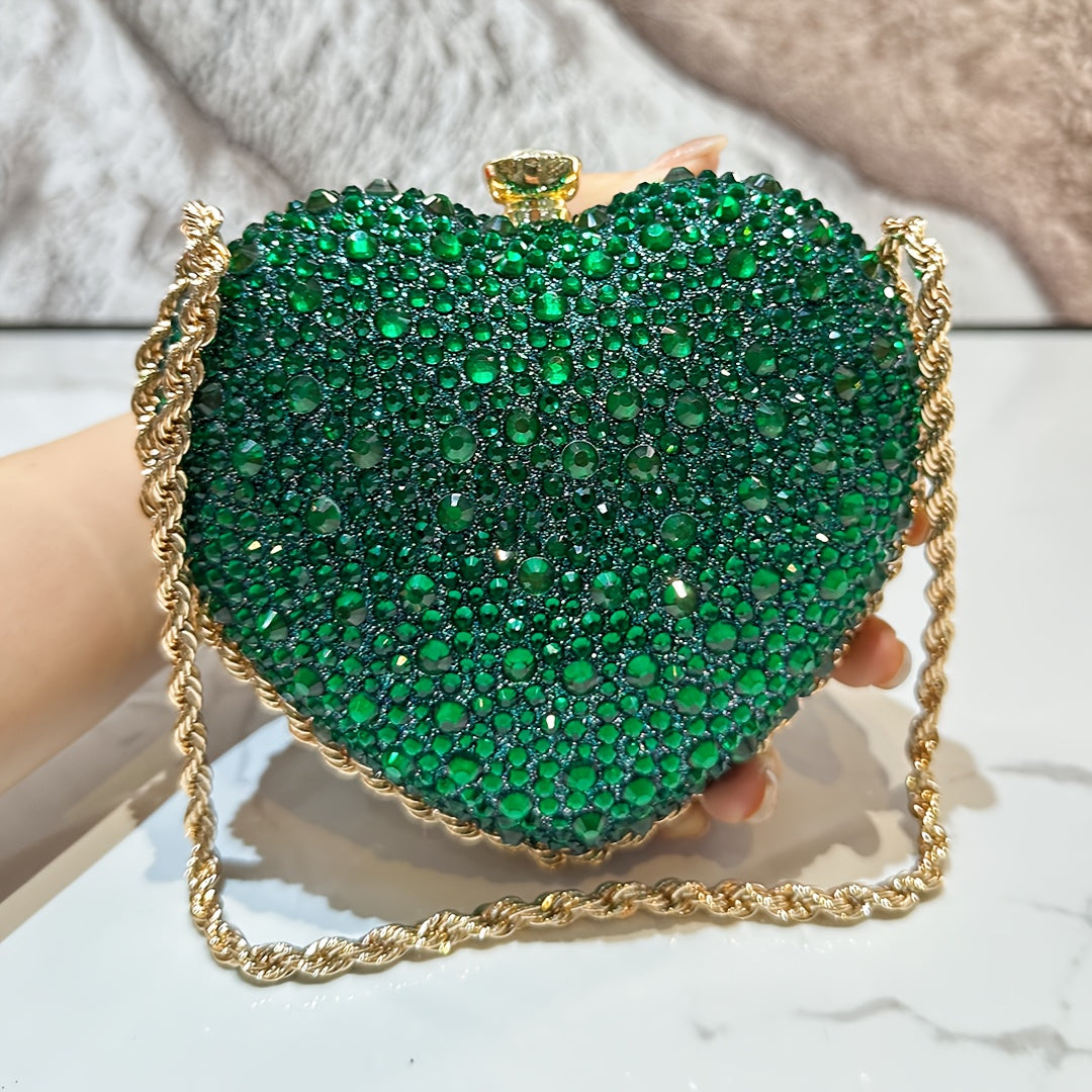 Mini heart-shaped handbag decorated with rhinestones