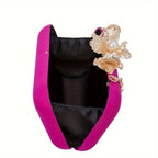 Metallic lycra clutch with lotus-shaped clasp