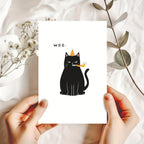 Birthday card with a cat – "WOO".