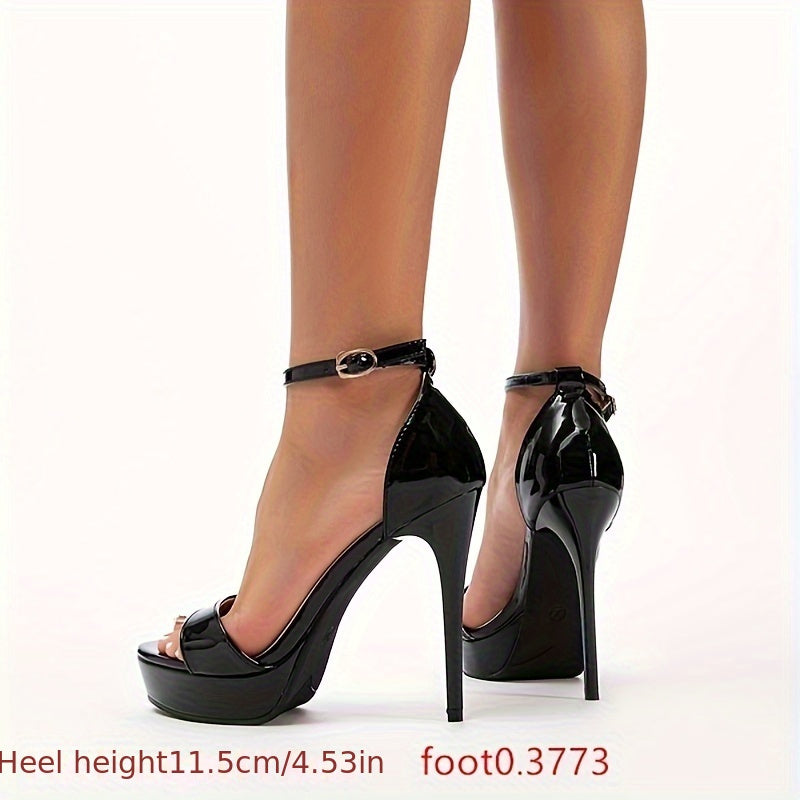 Black patent leather high heel sandals