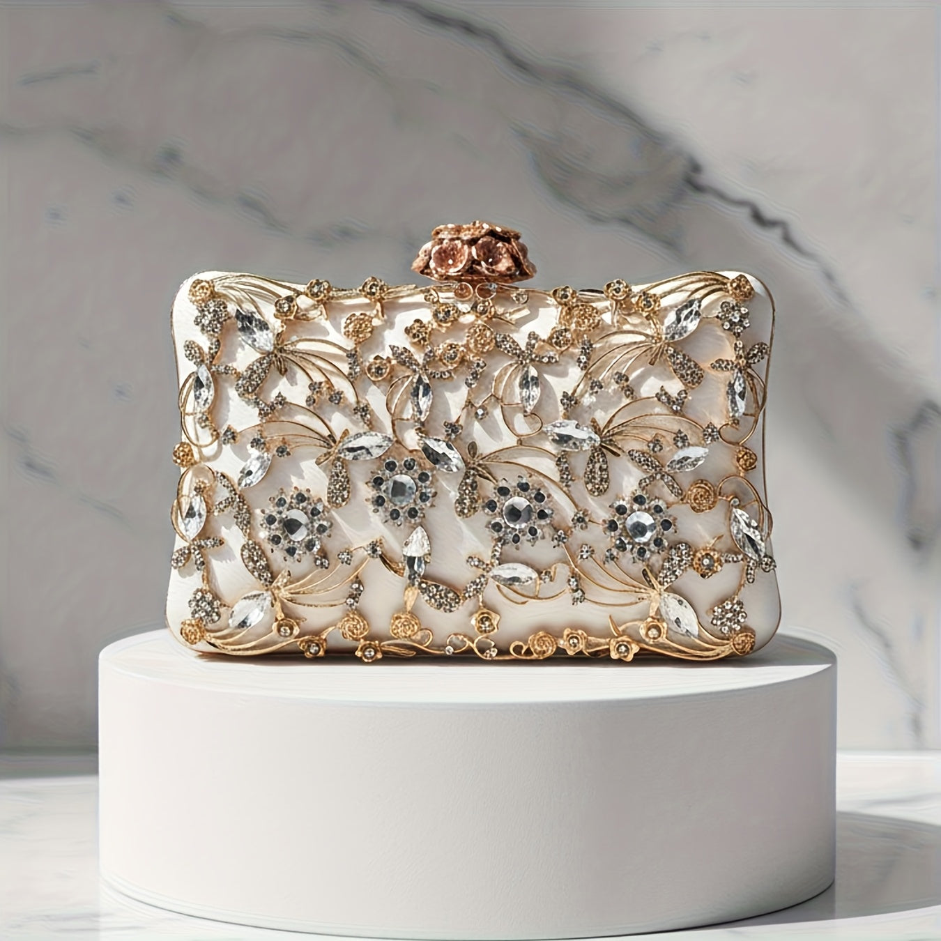 Elegant handbag decorated with rhinestones
